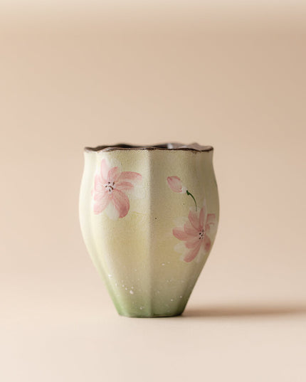 Japanese Hand-Painted Cherry Blossom Ceramic Espresso & Teacup