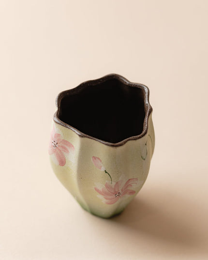 Japanese Hand-Painted Cherry Blossom Ceramic Espresso & Teacup