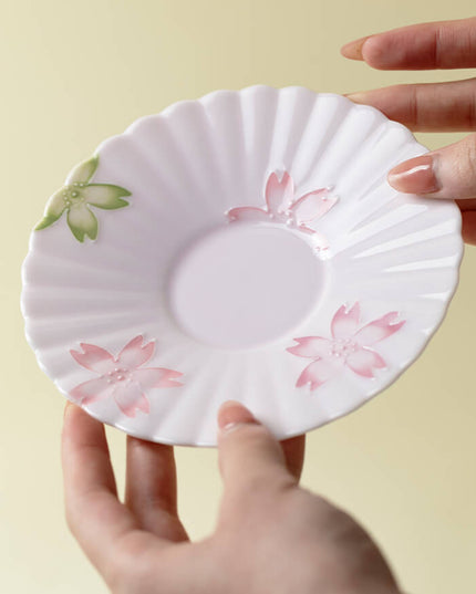 Japanese Hand-Painted Cherry Blossom Ceramic Coffee Cup Set