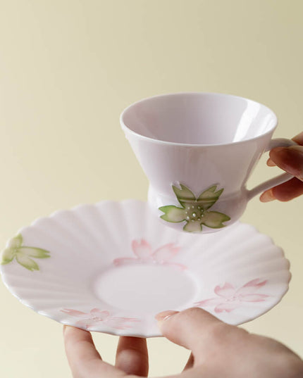 Japanese Hand-Painted Cherry Blossom Ceramic Coffee Cup Set