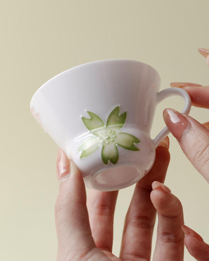 Japanese Hand-Painted Cherry Blossom Ceramic Coffee Cup Set