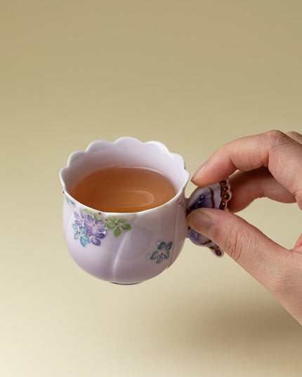 Japanese Lucky Butterfly Ceramic Tea Cup & Teapot Set