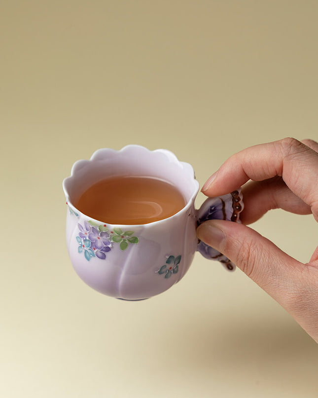 Japanese Lucky Butterfly Ceramic Tea Cup & Teapot Set