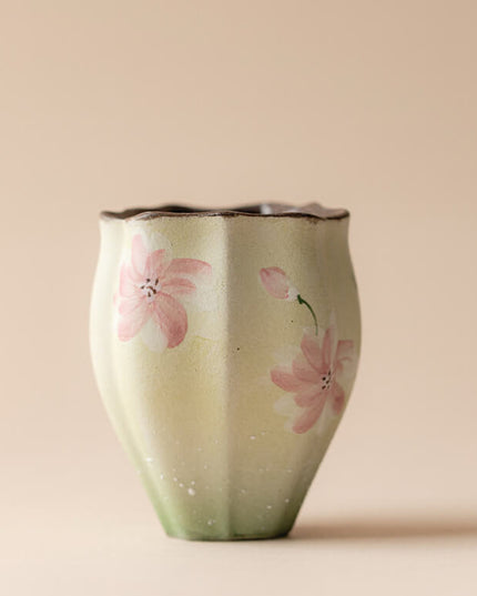 Japanese Hand-Painted Cherry Blossom Ceramic Espresso & Teacup