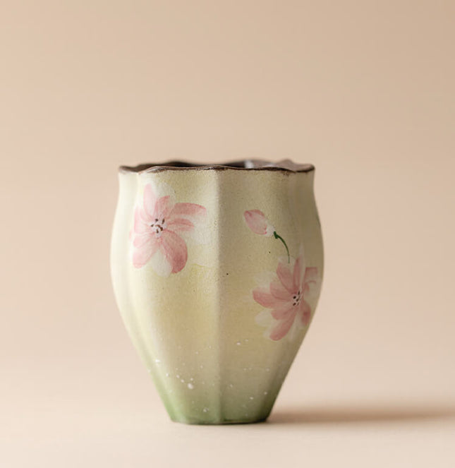 Japanese Hand-Painted Cherry Blossom Ceramic Espresso & Teacup