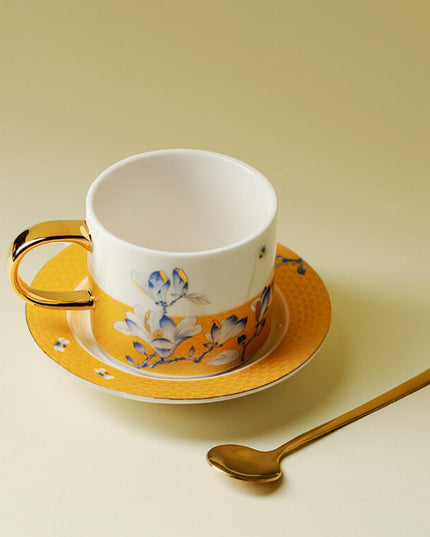 Japanese Hand-Painted Magnolia Ceramic Coffee Cup Set