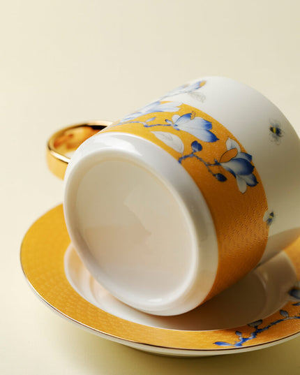 Japanese Hand-Painted Magnolia Ceramic Coffee Cup Set