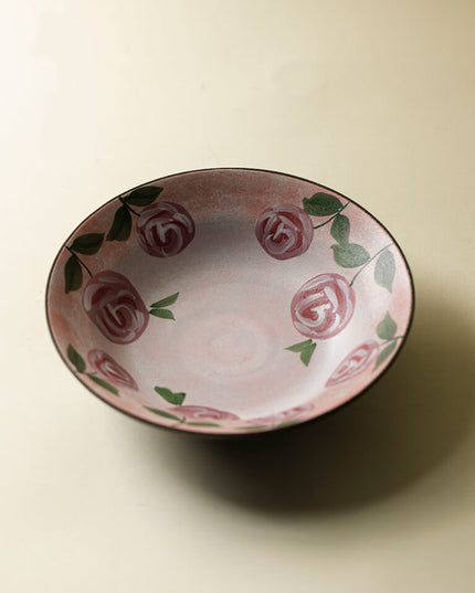Wabi-Sabi Style Hand-Painted Rose Ceramic Dinner Plate Set