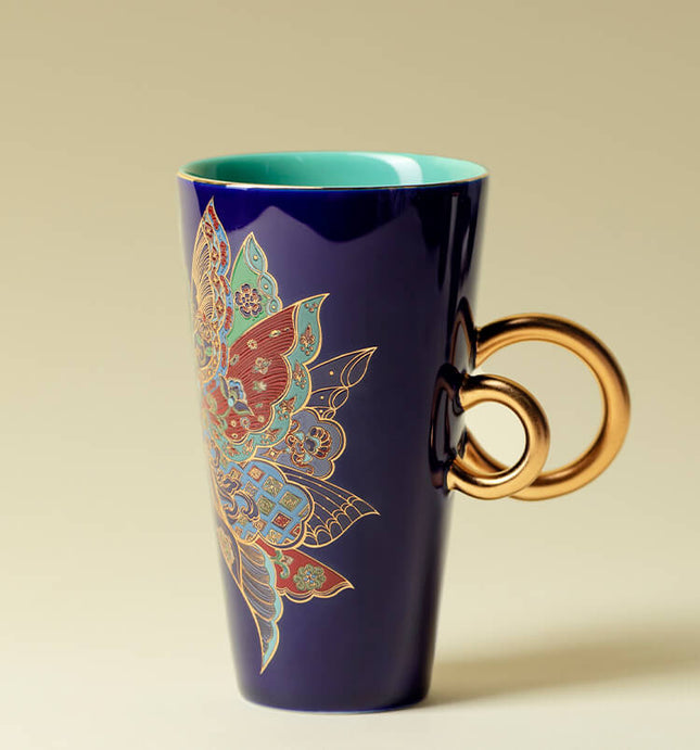 Japanese Lucky Butterfly Ceramic Mug Double Handle