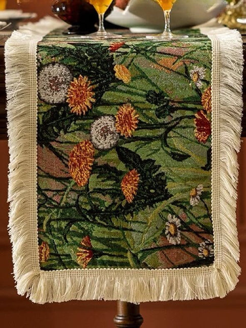 Oil Painting Flower Table Runner