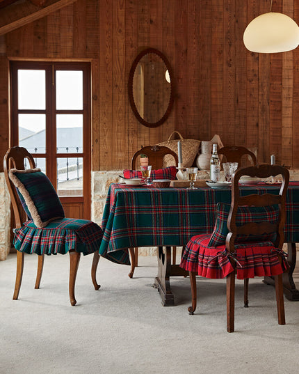 Vintage Ruffled Red Green Plaid Cotton Chair Cushion & Memory Foam