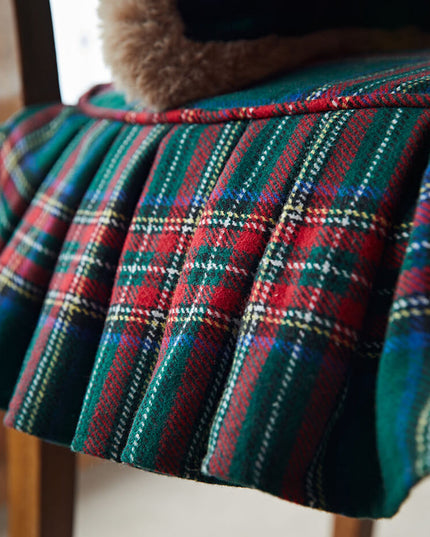 Vintage Ruffled Red Green Plaid Cotton Chair Cushion & Memory Foam