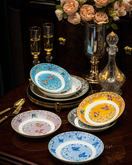 Enamel-Painted Butterfly Ceramic Dinner Plate