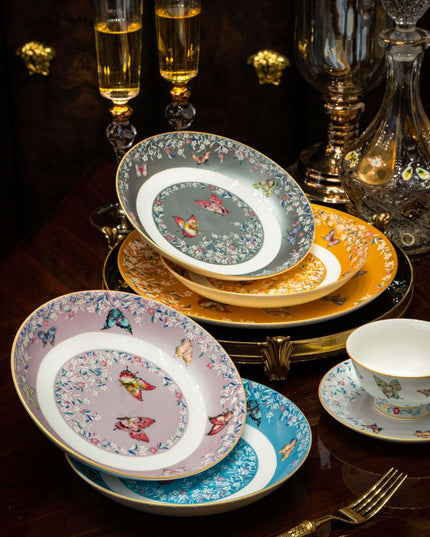 Enamel-Painted Butterfly Ceramic Dinner Plate
