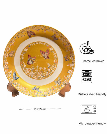 Enamel-Painted Butterfly Ceramic Dinner Plate