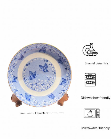 Enamel-Painted Butterfly Ceramic Dinner Plate