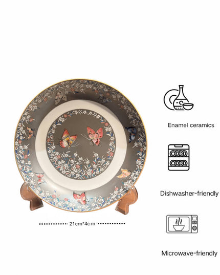 Enamel-Painted Butterfly Ceramic Dinner Plate
