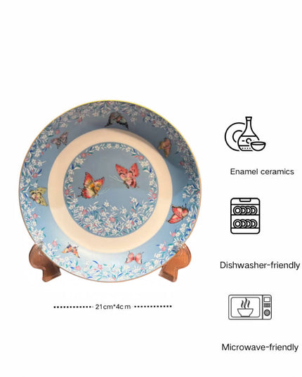 Enamel-Painted Butterfly Ceramic Dinner Plate