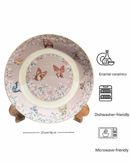 Enamel-Painted Butterfly Ceramic Dinner Plate