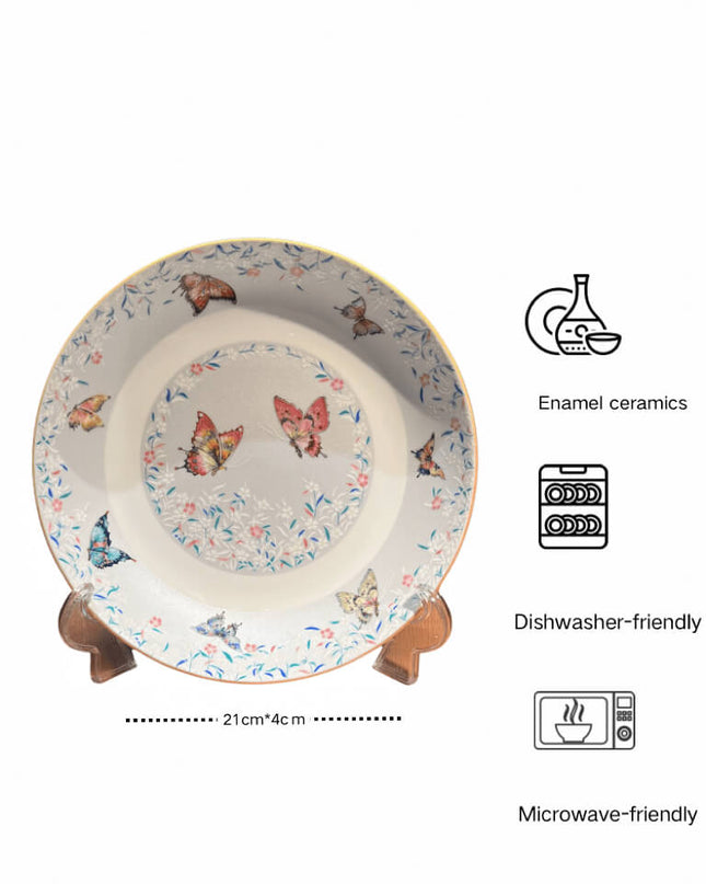 Enamel-Painted Butterfly Ceramic Dinner Plate