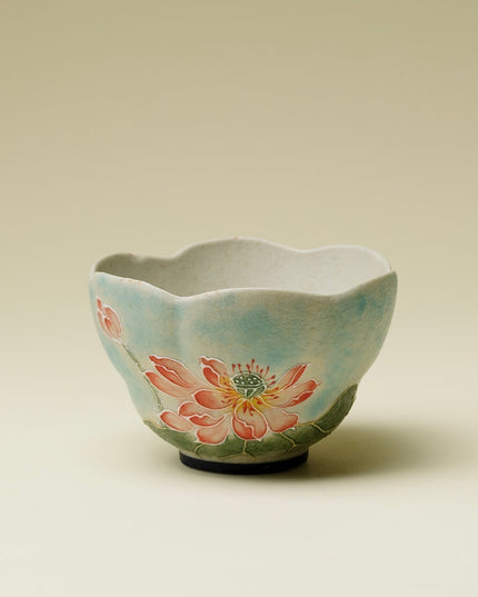 Hand-Painted Lotus Koi Ceramic Tea Cup -Prosperity & Perseverance