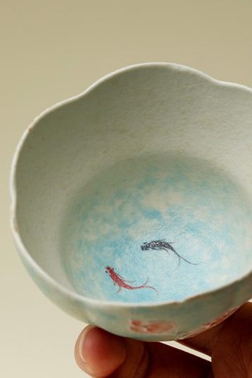 Hand-Painted Lotus Koi Ceramic Tea Cup -Prosperity & Perseverance