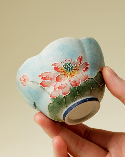 Hand-Painted Lotus Koi Ceramic Tea Cup -Prosperity & Perseverance