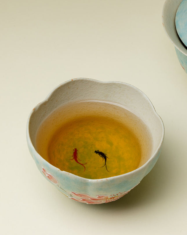Hand-Painted Lotus Koi Ceramic Tea Cup -Prosperity & Perseverance
