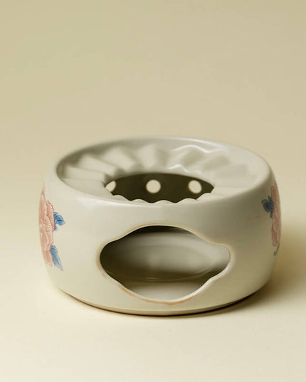 Hand-Painted Rose Ceramic Tea Set - Artisan Teapot & Candle Warmer