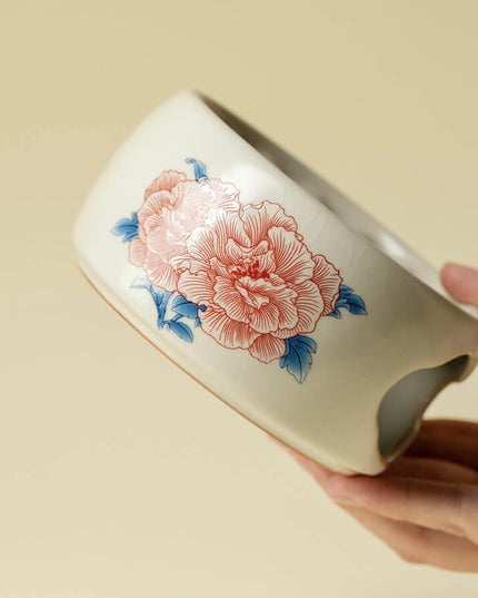 Hand-Painted Rose Ceramic Tea Set - Artisan Teapot & Candle Warmer