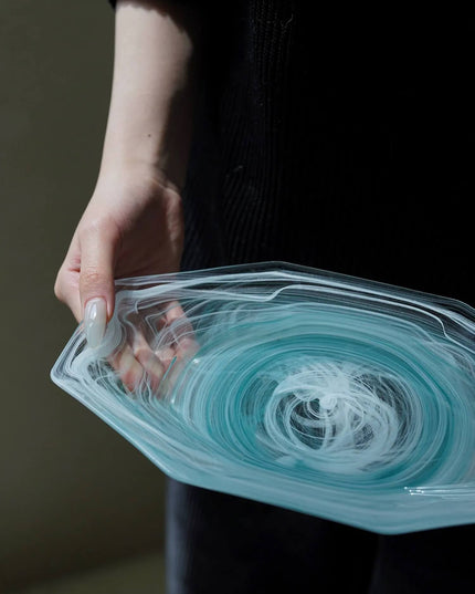 Cloudy Hand Painted Crystal Dinner Plate