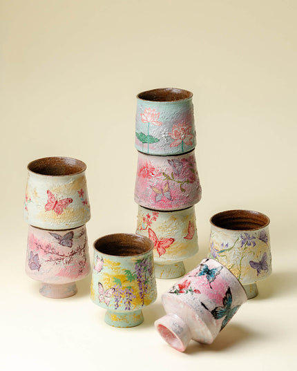 Hand-Painted Butterfly Garden Ceramic Cup - 9 Unique Butterfly Designs