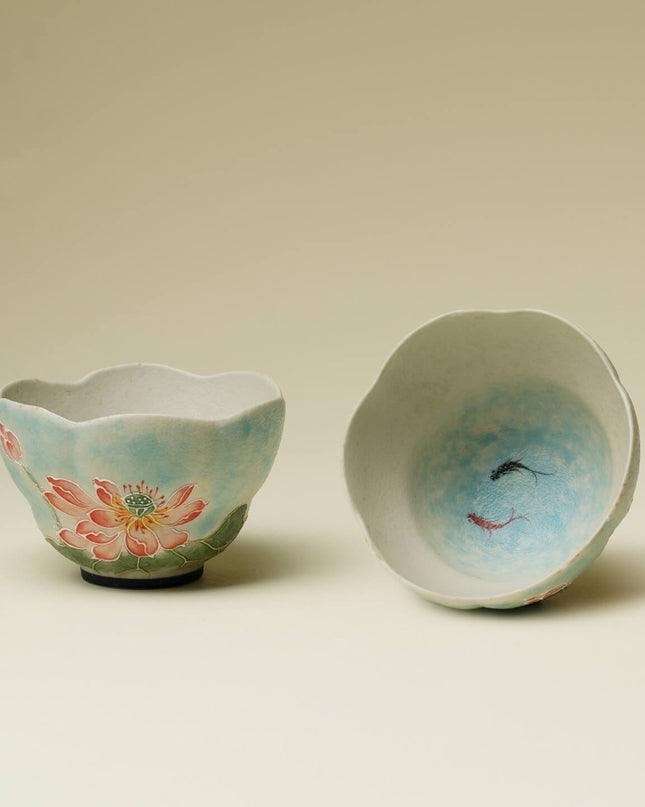 Hand-Painted Lotus Koi Ceramic Tea Cup -Prosperity & Perseverance