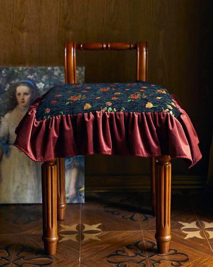 Embroidered Floral Chenille Ruffled Chair Cushion Covers- Winter Cotton