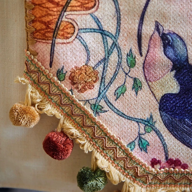 Hand Painted Tasseled Flying Geese Vintage Entryway Table Runner