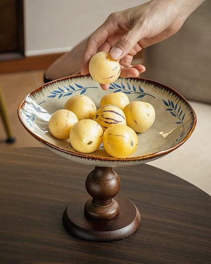 Wooden Canglan Flower Ceramic Plate