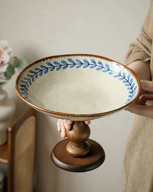 Wooden Canglan Flower Ceramic Plate