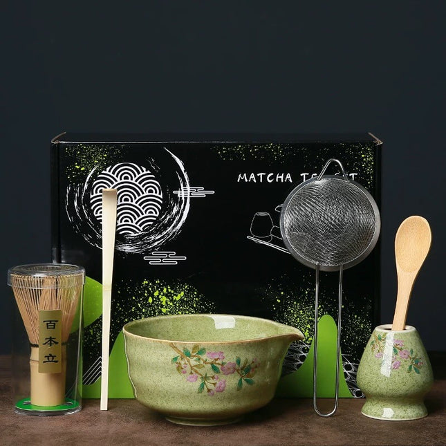 Hand painted Sakura Japanese Matcha Tea Set