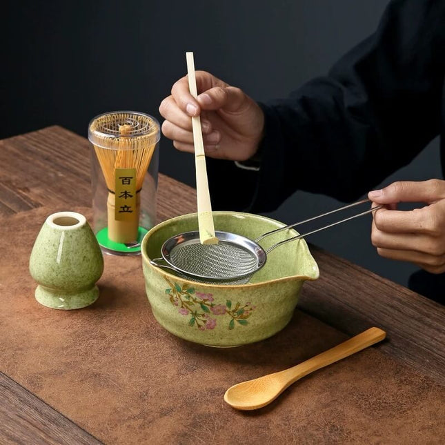 Hand painted Sakura Japanese Matcha Tea Set