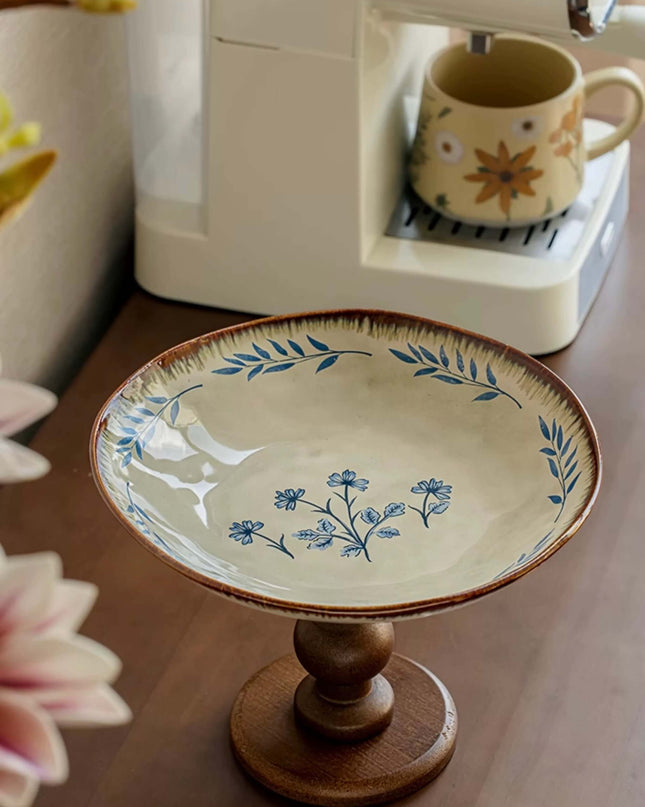 Wooden Canglan Flower Ceramic Plate