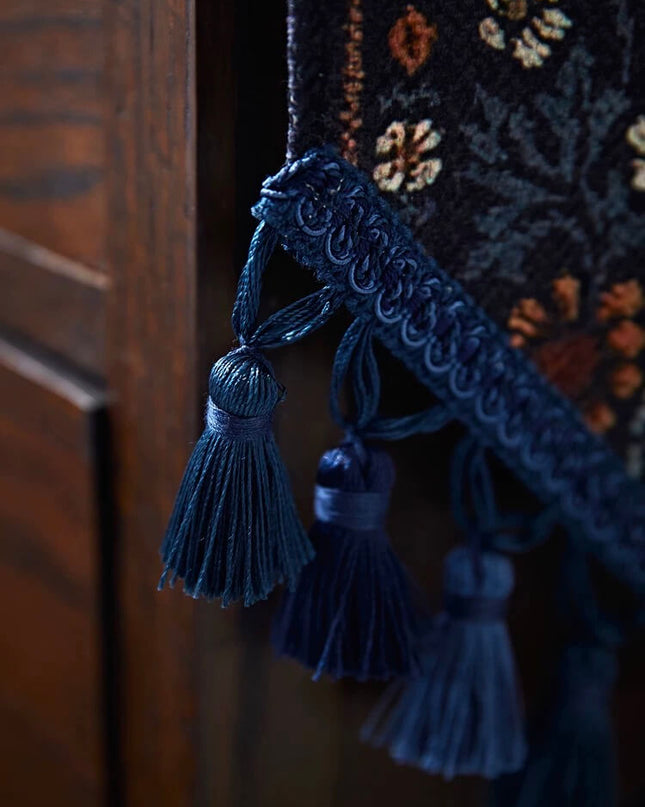 Embroidered vintage floral tassel table runner