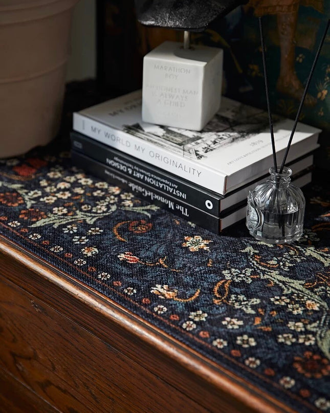 Embroidered vintage floral tassel table runner