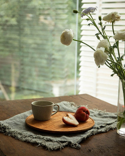 Teak Water Ripple Round Plate Set