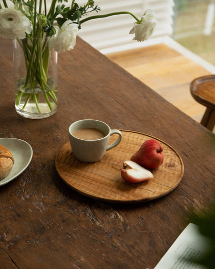 Teak Water Ripple Round Plate Set