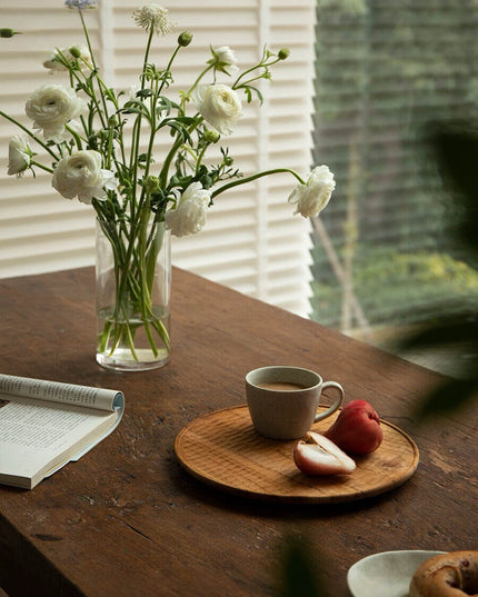 Teak Water Ripple Round Plate Set