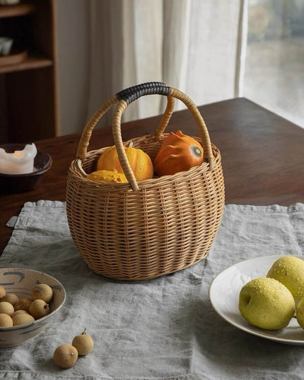 Vintage Natural Rattan Woven Carrying Basket