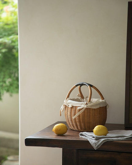Vintage Natural Rattan Woven Carrying Basket