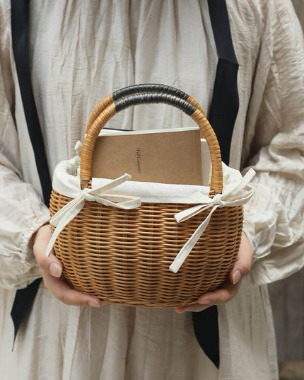 Vintage Natural Rattan Woven Carrying Basket