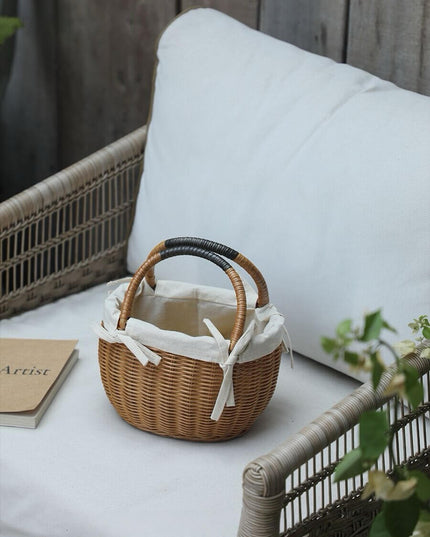 Vintage Natural Rattan Woven Carrying Basket