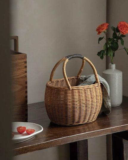 Vintage Natural Rattan Woven Carrying Basket